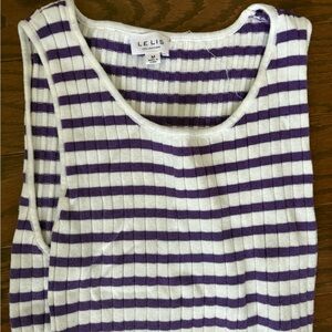 Le Lis Purple and White Striped Ribbed Tank Top